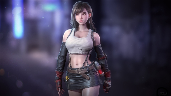 Tifa Lockhart in Nighttime Urban Setting 4K