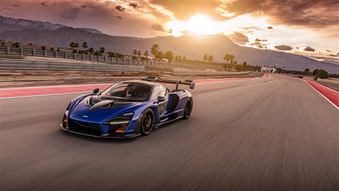 McLaren Senna Blue Supercar on Track at Sunset 4K