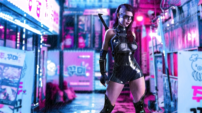 Cyberpunk Woman in Futuristic Neon City 4K