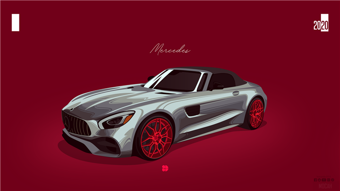 Silver Mercedes Convertible with Red Wheels 4K
