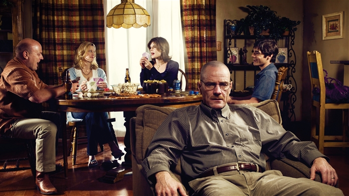 Walter White, Skyler White, Hank Schrader, Marie Schrader, and Walter White Jr. from Breaking Bad 4K