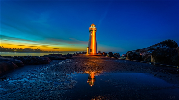 Lighthouse at Dusk with Reflection