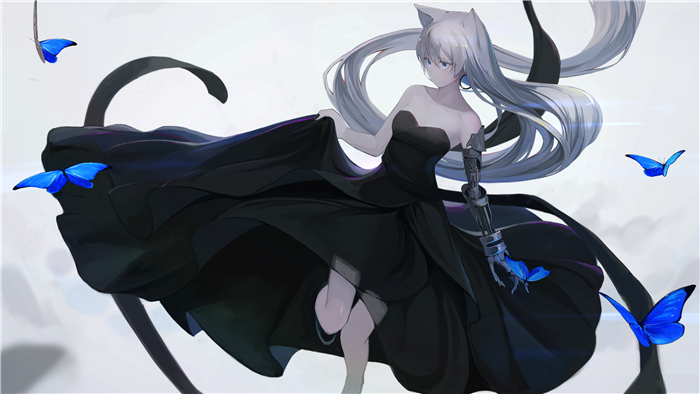 Anime Girl with Cat Ears and Black Dress