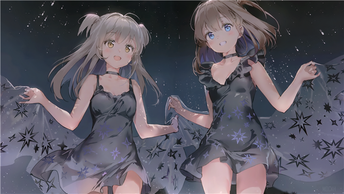 Two girls in star-patterned dresses