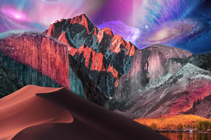 Surreal Mountain Landscape with Galaxy and Desert