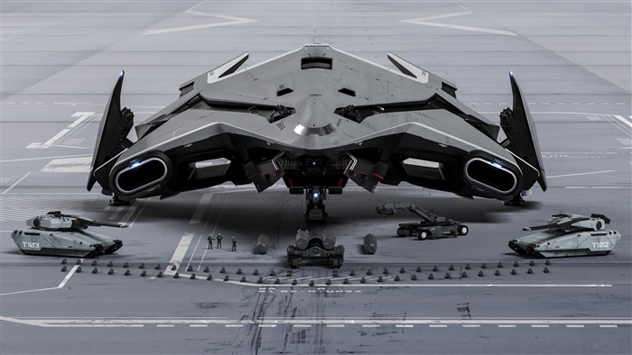 Star Citizen Spaceship on Futuristic Airfield 4K
