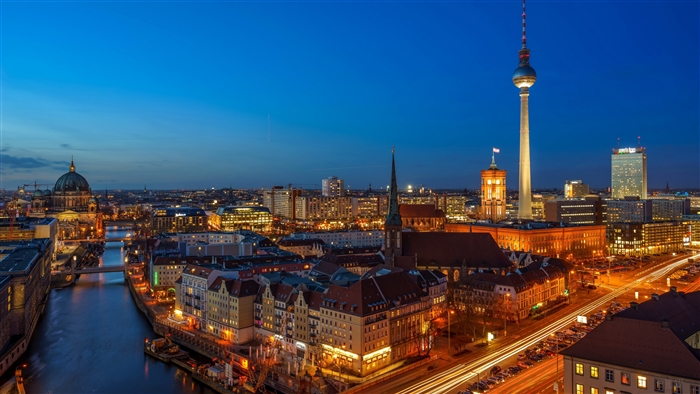 Berlin cityscape with TV Tower at night 4K
