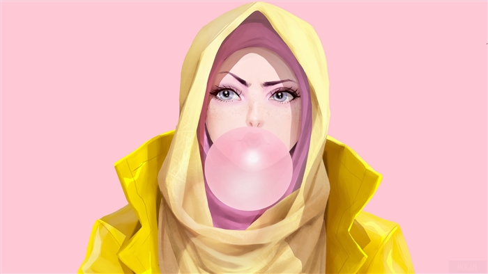 Girl blowing bubble gum 4K