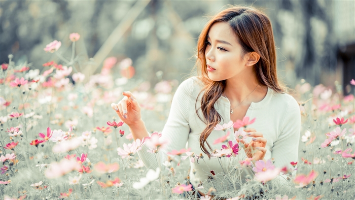 Brunette Woman in Flower Field 4K