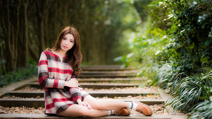 Woman Sitting on Steps in Nature 4K
