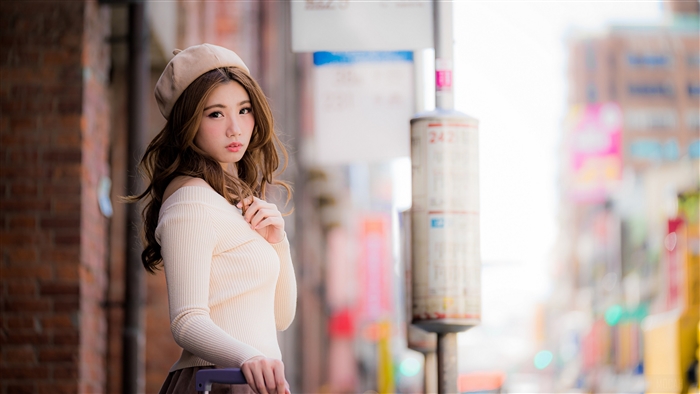 Brunette Woman with Hat in Soft Light 4K