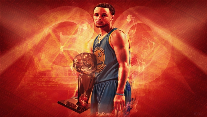 Stephen Curry from Golden State Warriors with trophy 4K