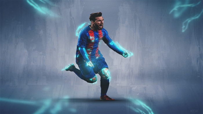 Lionel Messi with glowing blue energy