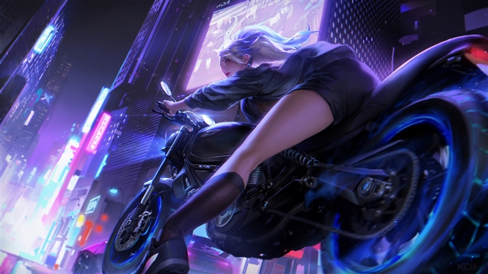 Neon City Biker Girl in 4K