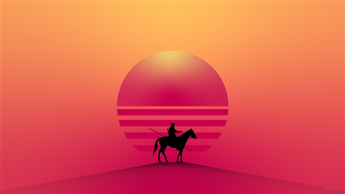 Minimalist Horse Warrior Silhouette at Sunset 4K