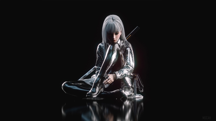 Asian Assassin Girl with White Hair 4K