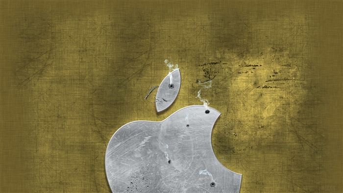 Damaged Apple Logo with Bullets and Smoke