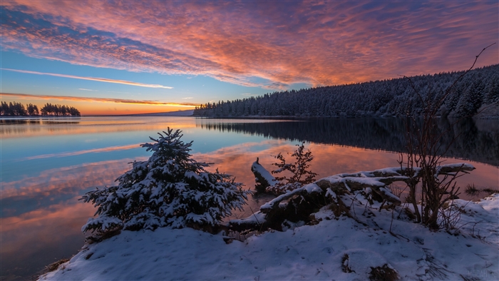 Snowy Lake at Sunset