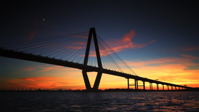 Ravenel Bridge Silhouette at Sunset in the USA 4K