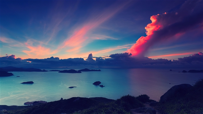 Sunset over islands and sea 4K