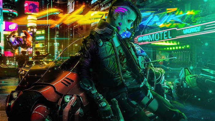 Cyberpunk Girl Biker in Neon City 4K