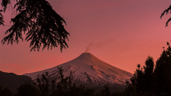 Villarica Volcano in Pucon, Chile covered in snow 4K
