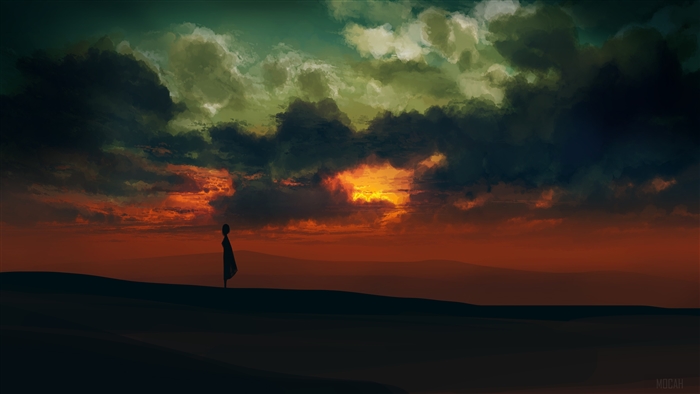 Silhouette of a person against a dramatic sunset