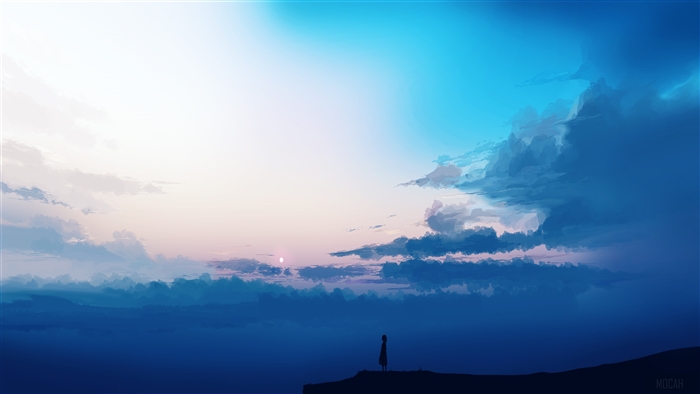 Girl on cliff at sunset 4K