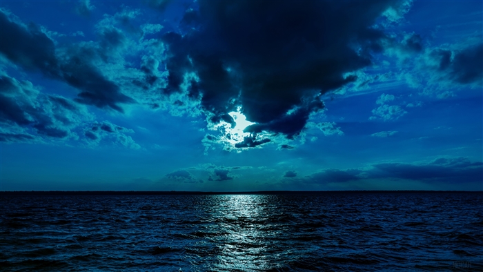 Night Moon Sea Sky Blue