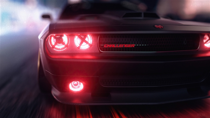 Dodge Challenger with Angel Headlights 4K