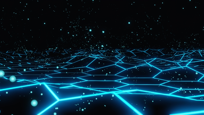 Abstract Hexagonal Grid with Glowing Blue Lines and Particles 4K
