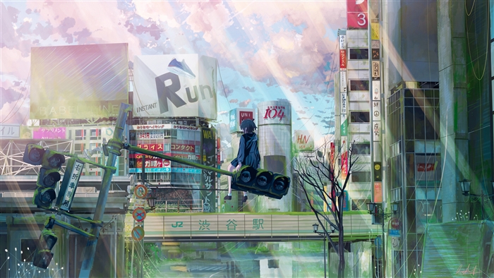 Anime girl in sailor uniform in Shibuya station 4K