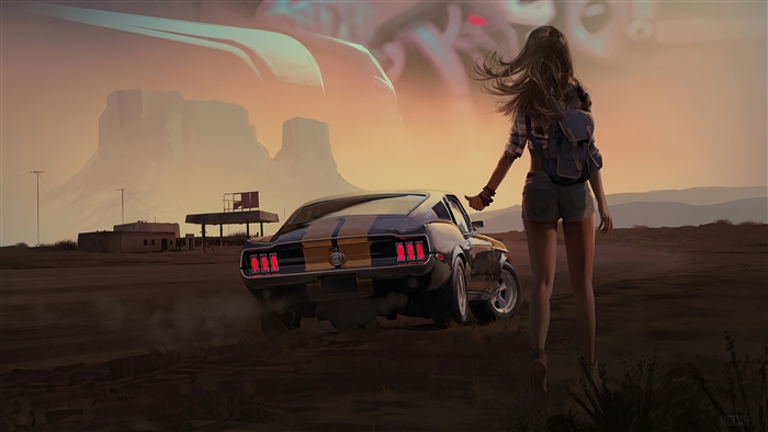Girl With Mustang