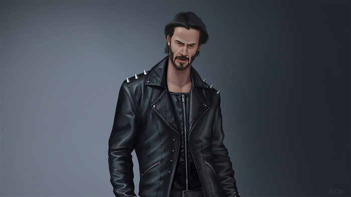 John Wick in a spiked black leather jacket 4K