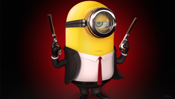Minion dressed as Hitman holding guns 4K