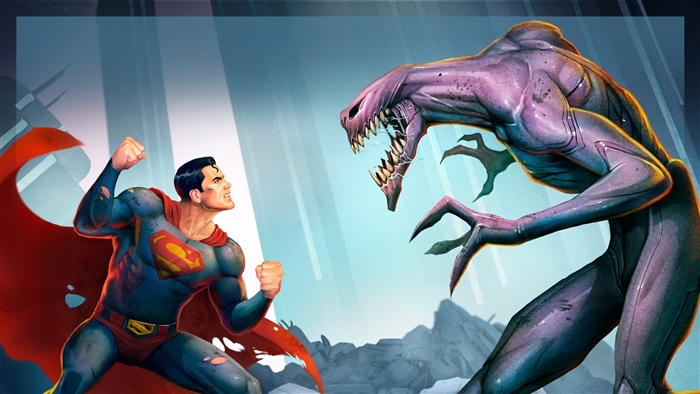 Superman from Man of Tomorrow fighting a monster