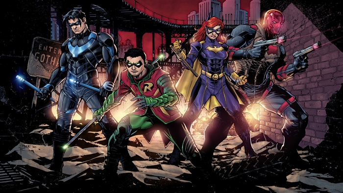 Gotham Knights characters Nightwing, Robin, Batgirl, Red Hood