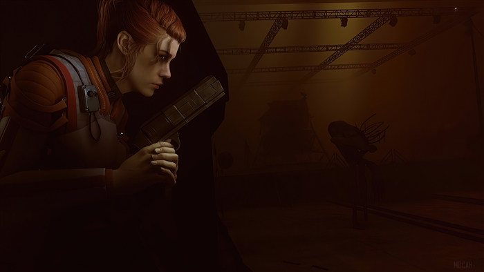 Jesse Faden from Control holding a weapon