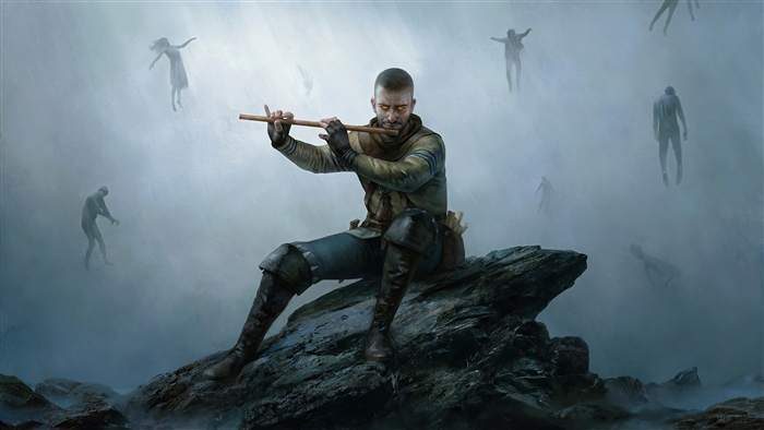 Geralt playing flute with spirits in fog 4K