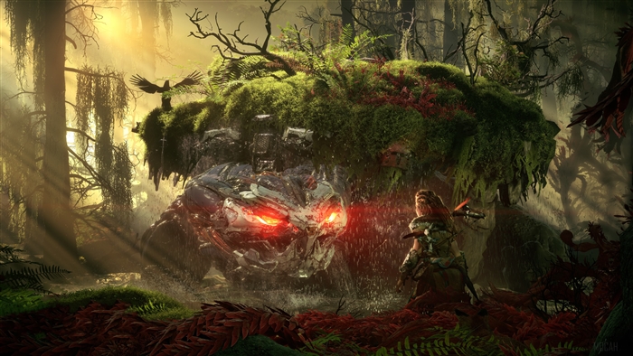 Aloy from Horizon Forbidden West in a forest 4K