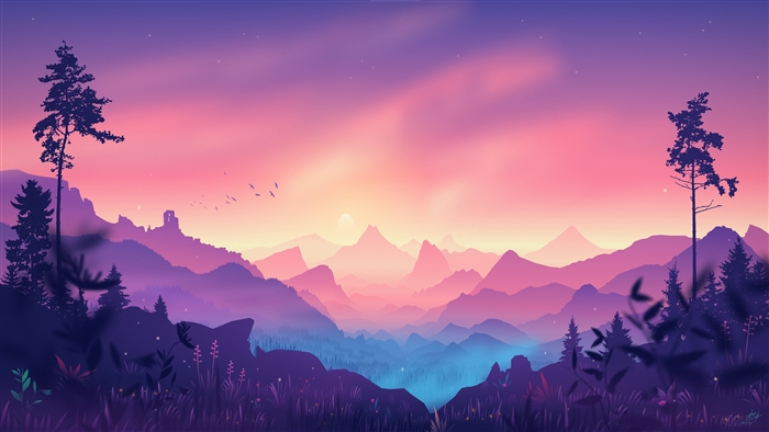 The Valley Minimal Landscape at Sunset 4K