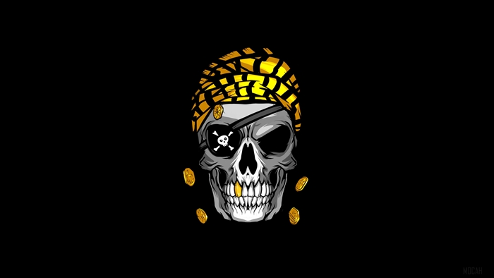 Pirate Skull with Gold Teeth and Bandana 4K
