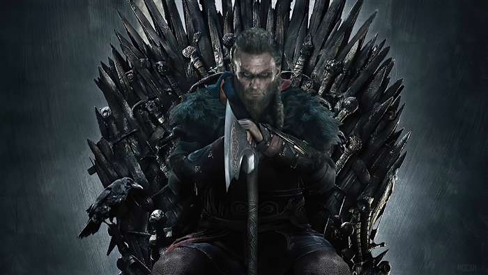 Eivor from Assassins Creed Valhalla on the Iron Throne 4K