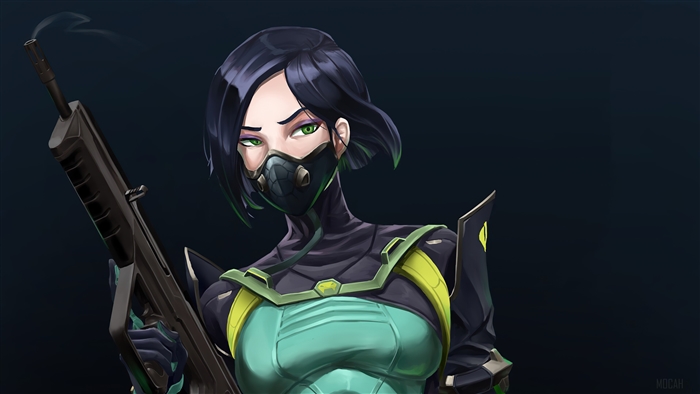 Viper from Valorant holding a rifle