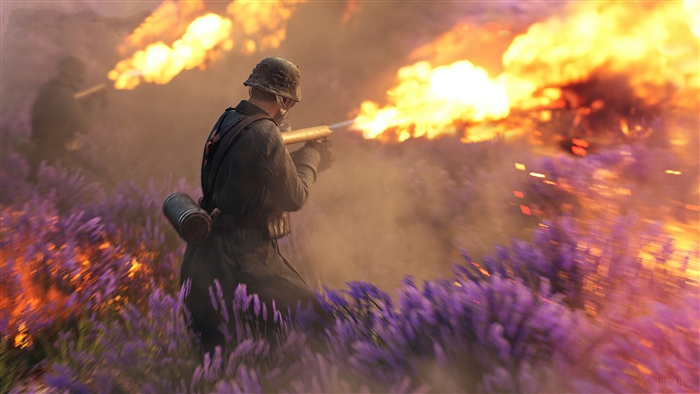Soldier firing flamethrower in Battlefield V 4K