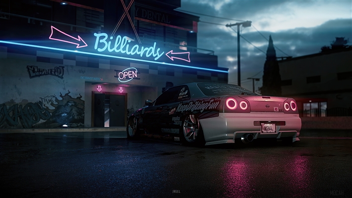 Nissan GTR Neon Night 4K in Billiards Parking Lot