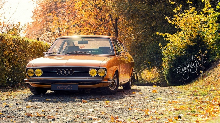 Orange Audi classic car in autumn setting
