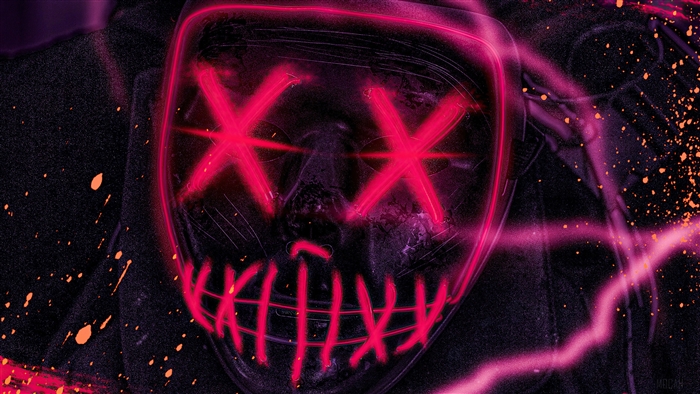 Red Neon Mask Art 4K