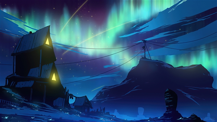 Cottage Under Aurora Borealis 4K