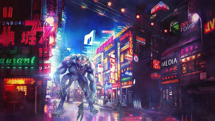 Dark Werewolf in Neon City 4K